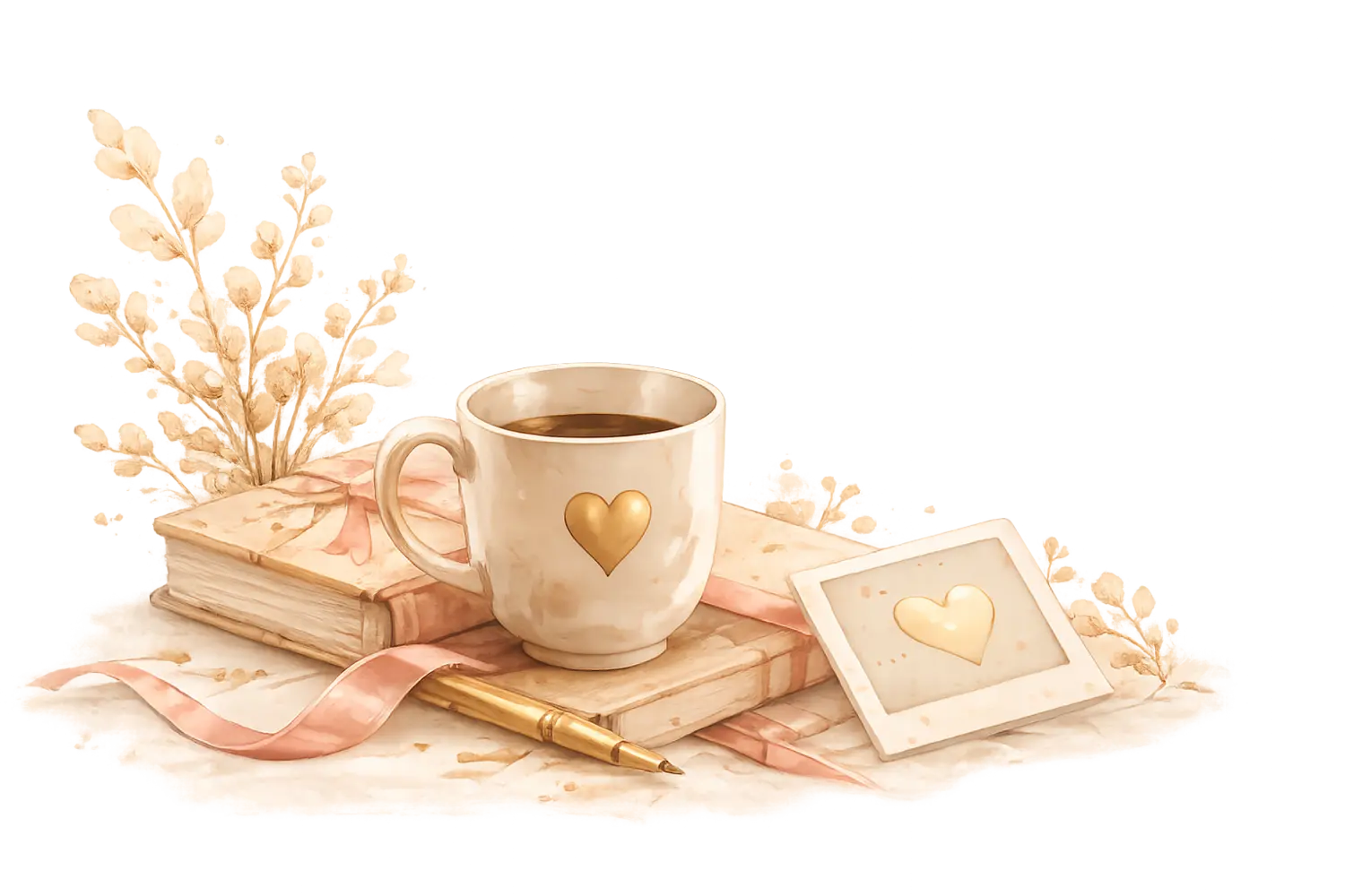 Watercolor journal, photograph, and warm drink